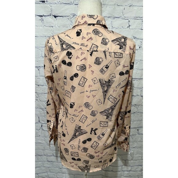 Karl Lagerfeld Paris Eiffel Tower Blouse Long Sleeve Light Weight Size Small - Picture 4 of 7